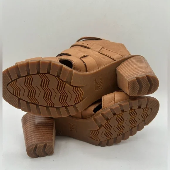 NEW Sorel Nadia Buckle Heel Sandal Camel Brown Leather Boho Chunky Size 8.5 - Picture 13 of 13